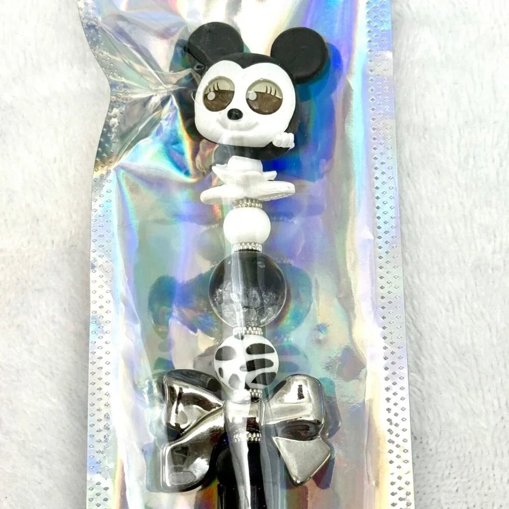 2 (Two) Disney Beaded Writing Pens Moana And Black & White Minnie Mouse